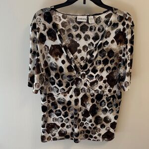 Chico's Brown & Black Printed V-Neck Women's Top